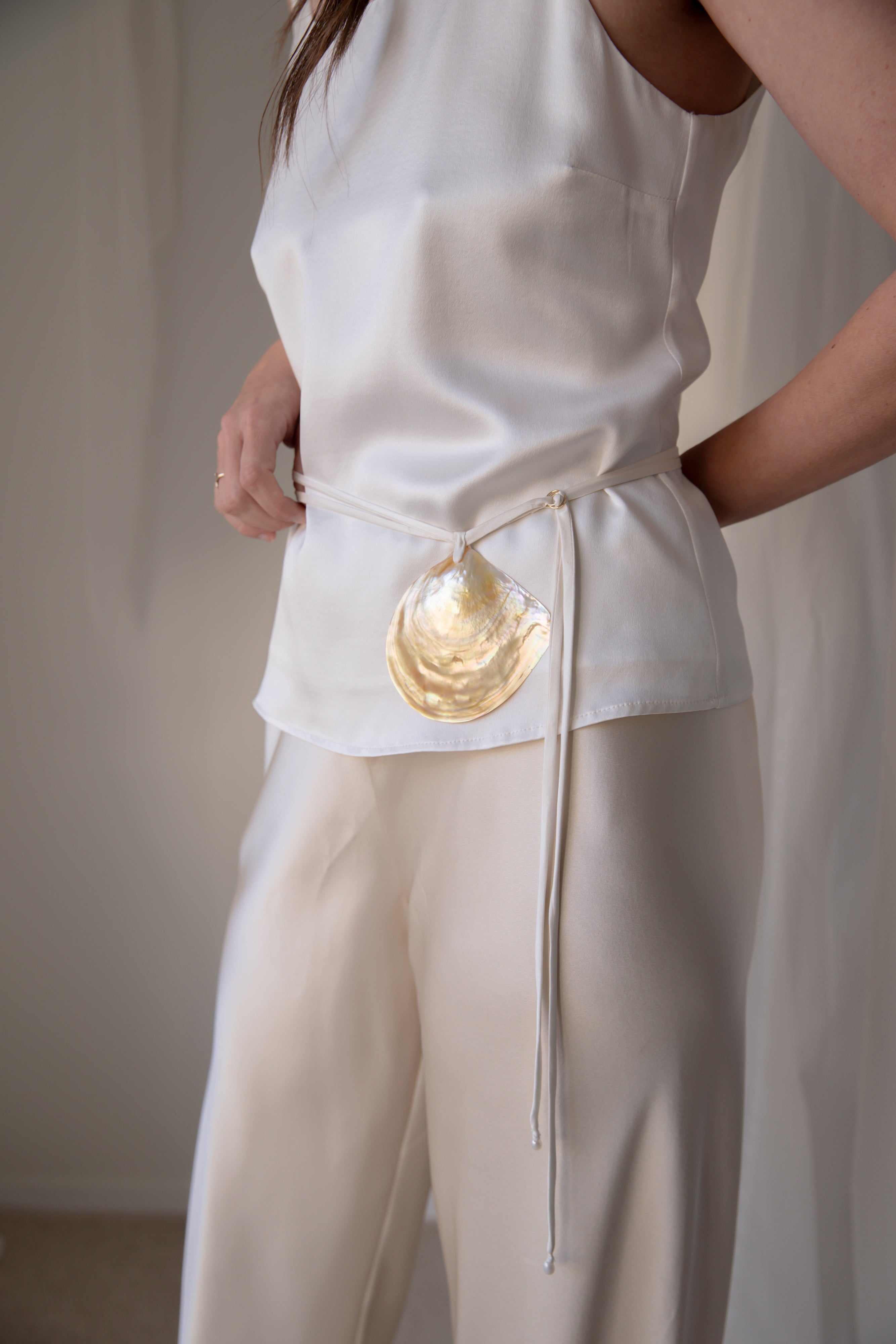 SILK TIE BELT with Mother of Pearl Shell