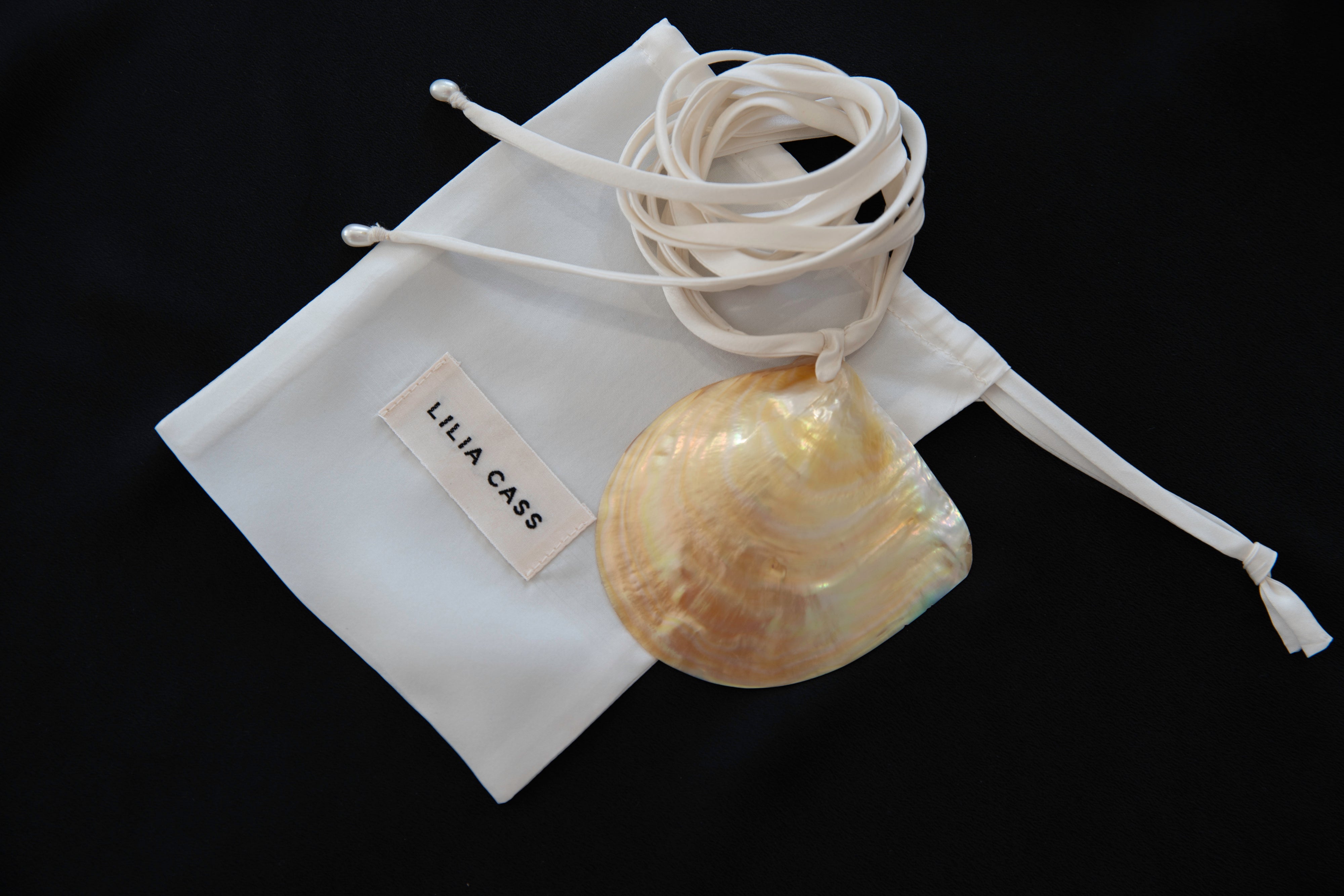 SILK TIE BELT with Mother of Pearl Shell